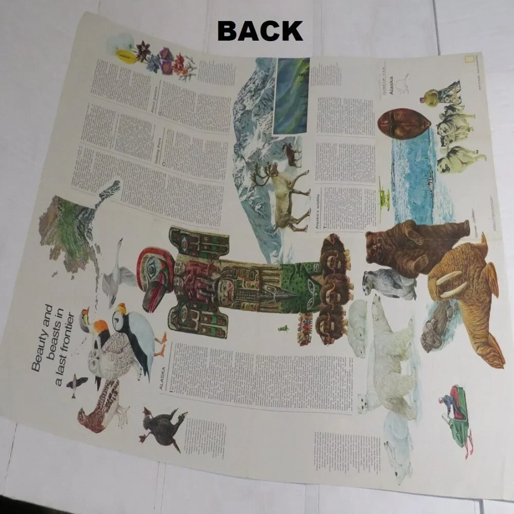 Nat Geo 1975 ALASKA MAP with info on back